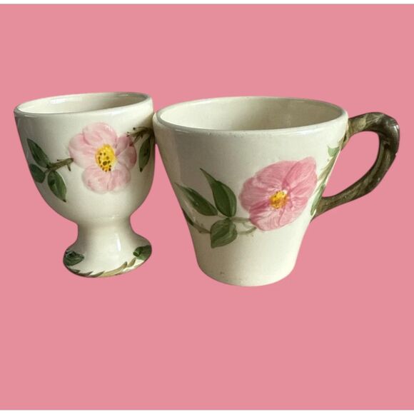 Franciscan Desert Rose Egg Cup & Mug USA Pink Rose Pottery Pair Read Notes - Picture 1 of 14